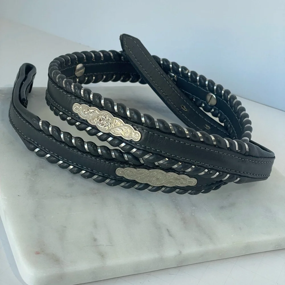 Vintage Western Belt gray with silver concho accents and lacing kids or XS women